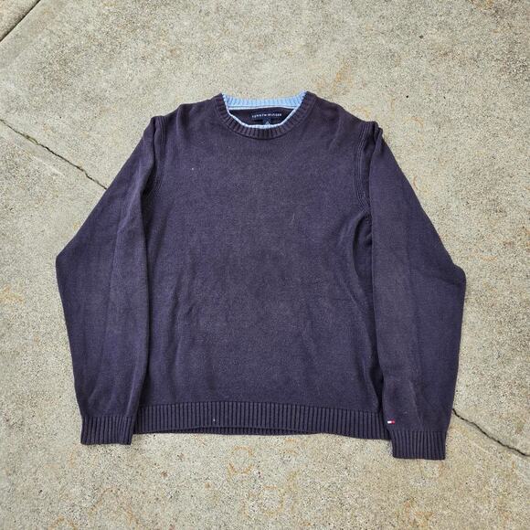 Vtg Y2k TOMMY HILFIGER Flag Logo Plain Minimal Medium Weight Crewneck Sweater Lg - Picture 1 of 6